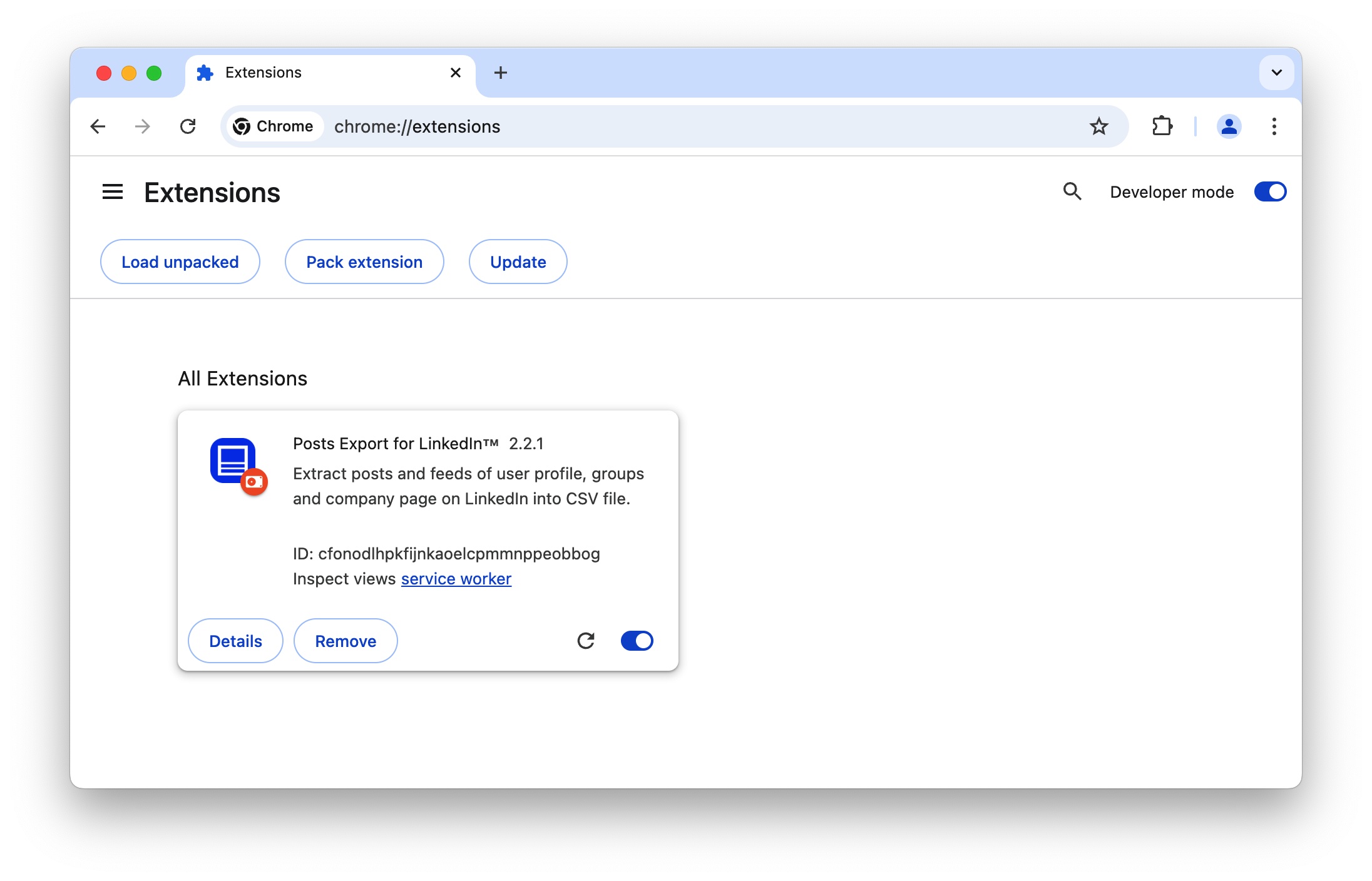 LinkedIn Post Scraper chrome extension install done
