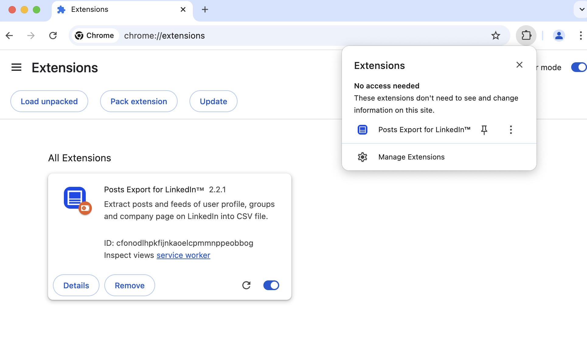LinkedIn Post Scraper chrome extension install pin
